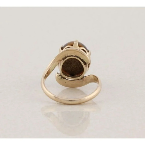 14k Yellow Gold Natural Tigers Eye Ring Size 7 1/2 - Picture 9 of 9
